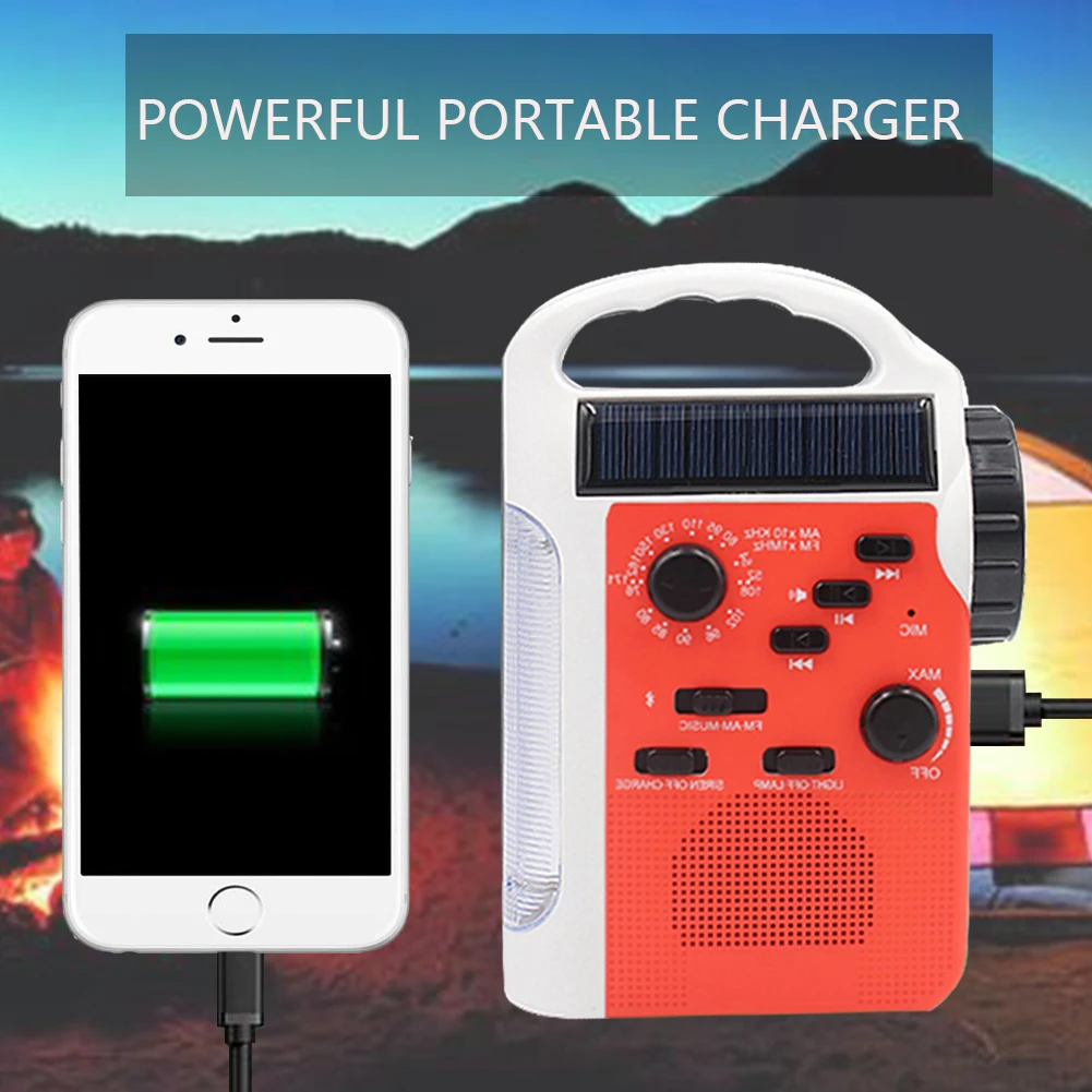 

7 In 1 Multifunction Hand Crank Emergency TF Card Outdoor Bluetooth Flashlight Led Solar Reading Lamp Speaker AM/FM Radio