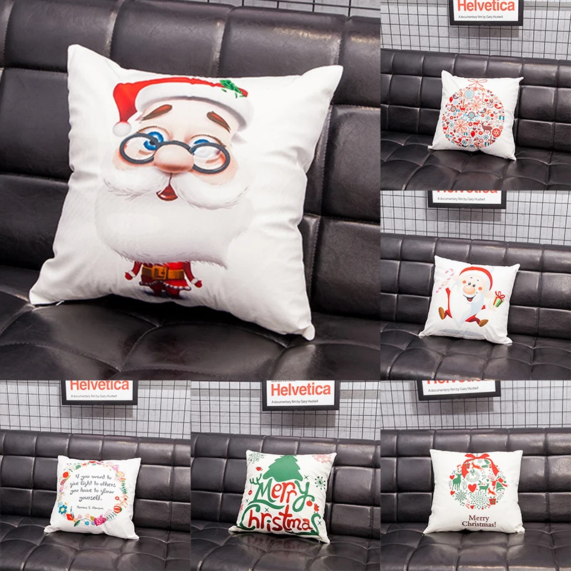 

2018 Pillow Case 45*45 Happy Christmas Pillow Cases Linen Sofa Cartoon Cushion Cover Home Deco Free Shipping NEW