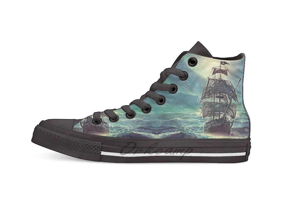 

Ghost Pirate Ship at Night Design breathable Casual High Top lace-up Canvas shoes sneakers For Drop shipping