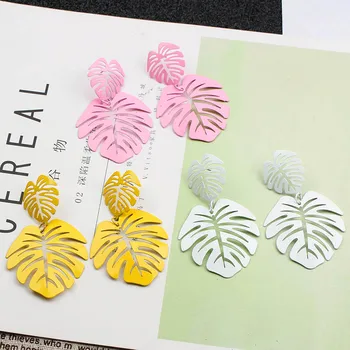 

Statement Big Leaf Drop Earrings 2019 for Women Fashion Vintage Geometric Yellow Green Hollow Metal Earring Jewelry Gifts