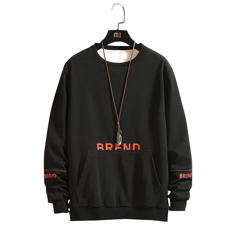 

Men Letter Black Gray SweaterShirt Autumn Casual Hoodies Solid Color Hip Hop Stitching Pullovers Streetwear Size M-4XL;YA118
