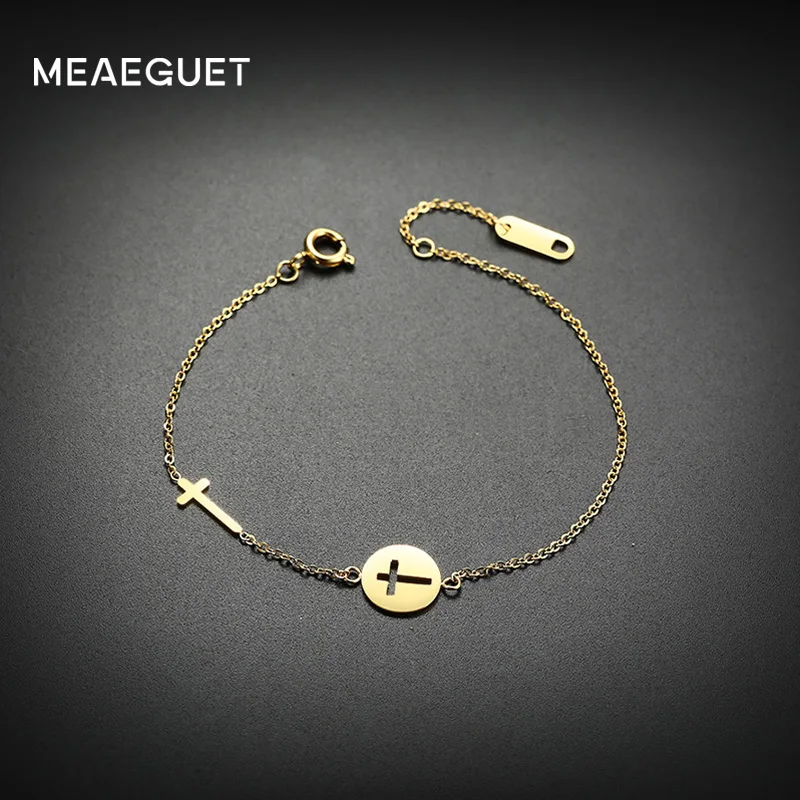 

Meaeguet Womens Jesus Christian Hollow Cross Pendant Bracelets Religious Trendy Stainless Steel Cross Charm Chain Bracelet