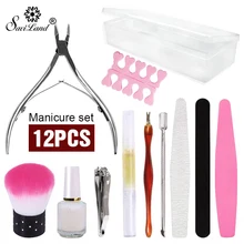 Saviland Nail Art инструменты 12 шт./лот комплект, кисть для ногтей Файл буфера кутикулы вилка Толкач UV Гель-лак для маникюра Инструменты