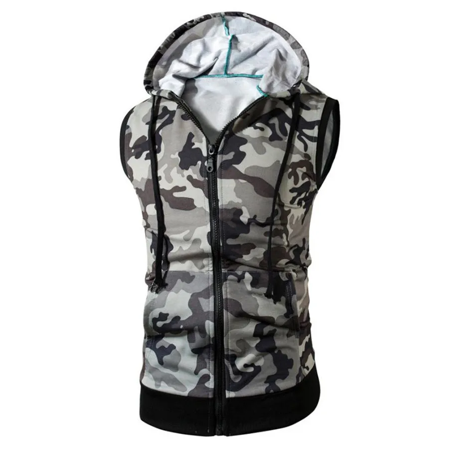 MUQGEW 2017 Men's Hooded Camouflage Vests Men Women Winter Sleeveless