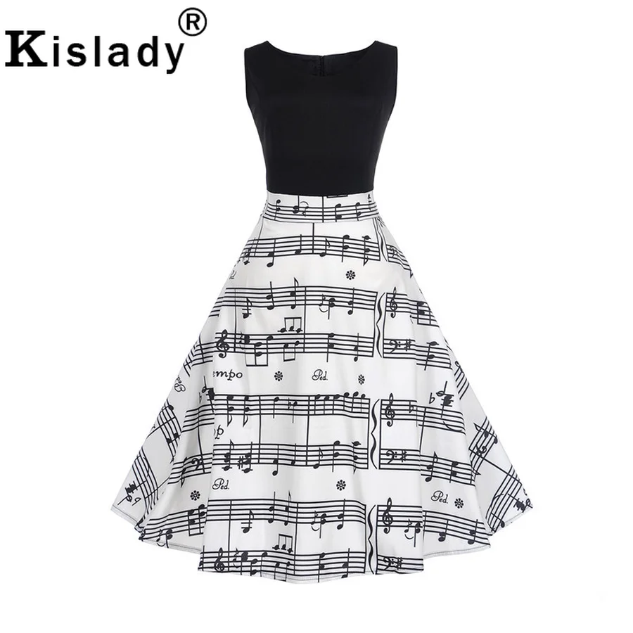

New Hot Women's Music Note Vintage Party Dress Sexy Rockabilly Gothic Dress 50s 60s Audrey Dress Classy Swing Dress Vestidos