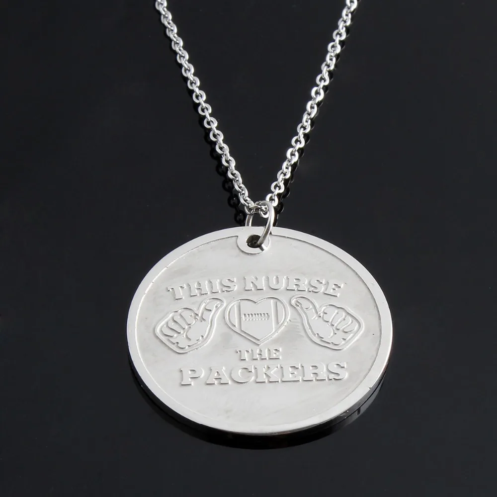 AMORUI Fashion The Nurse Love The Packers Choker Chain Necklace Stainless Steel Heart Football Jewelry Necklaces Pendants Gift