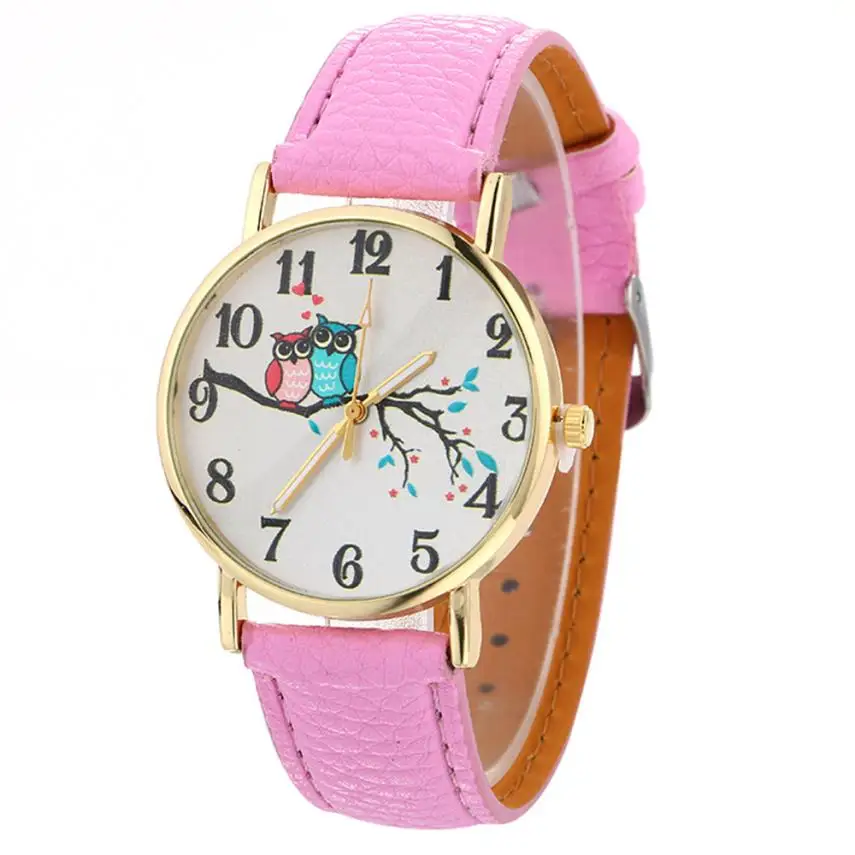 Cute Owl Pattern Neutral Fashion Leather Quartz Wrist Watch A4114