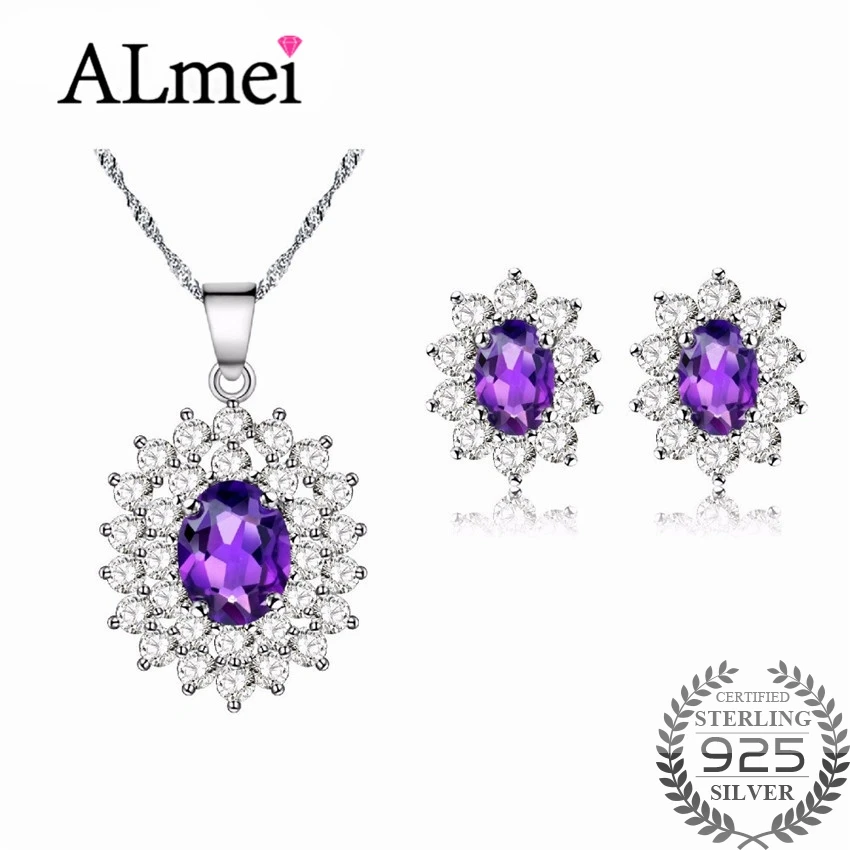 

Almei Princess Diana Jewelry Set William Engagement Wedding Genuine Amethyst Jewelry 925 Sterling Silver with A Box CT003