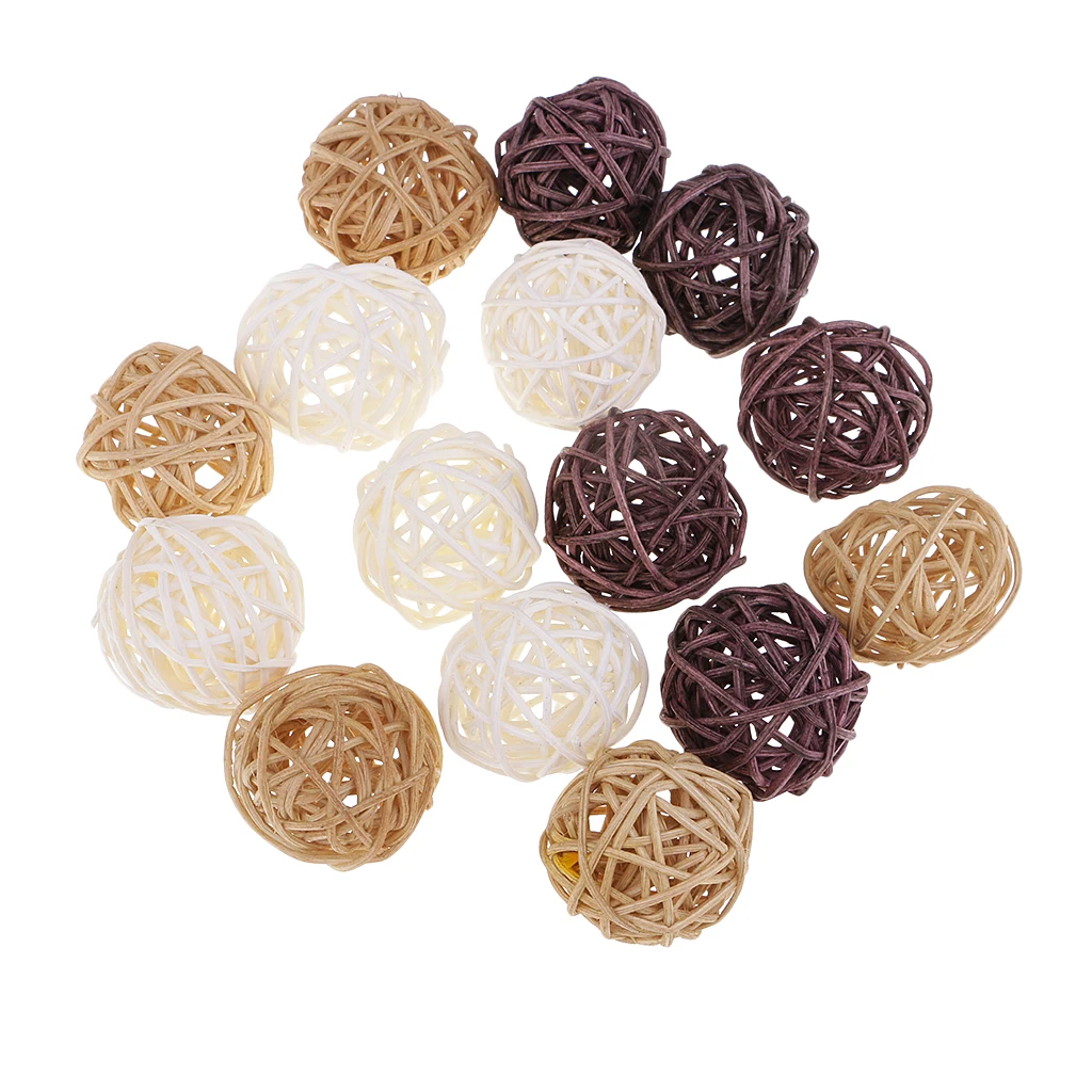30Pieces 3cm Rattan Wicker Balls White Brown Natural Colors for Home Wedding Party Rustic Decorations, Vase Fillers, Bird Toys
