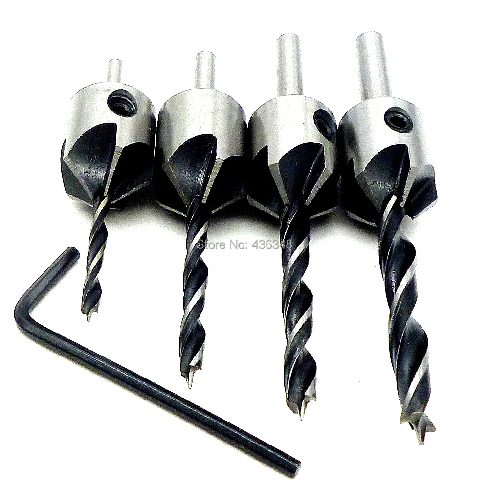 HSS 5 Flute Countersink Drill Bit Set 3-6mm Woodworking Chamfer Tool WWrench