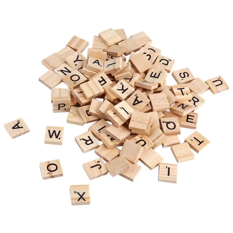 

100x Wooden Alphabet Tiles Black Letters & Numbers For Scrabble Kid Child Educational Drawing Painting Toy Gift, Wood color