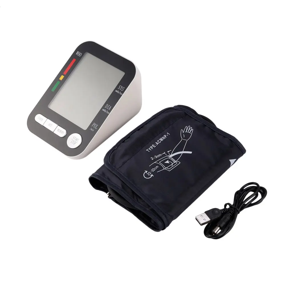 Домашний медицинский ЖК-цифровой верхний монитор артериального давления на руку USB Перезаряжаемый Сфигмоманометр пульсометр автоматический
