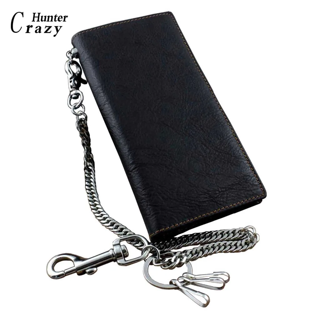 New Black Real Leather Mens Biker Card/Money Long Wallet Purse W/ Jeans Key Chain | Багаж и сумки