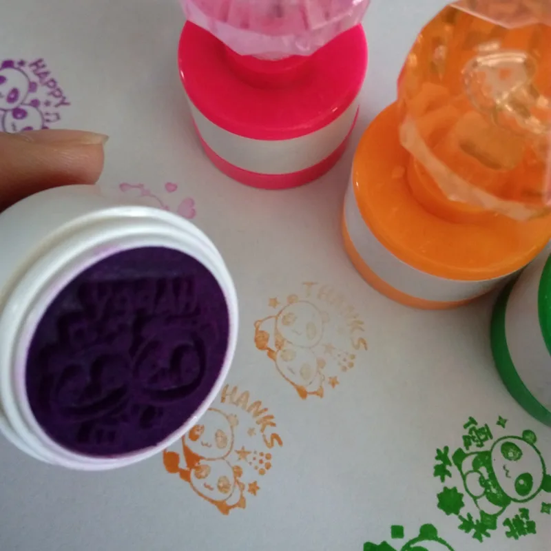 Kids Cartoon Stamper Baby Children Learning Plastic Rubber Self Inking Stamps Toys Luminescent Plastic Seal A063 6pcs/lot