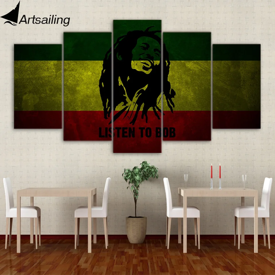 

ArtSailing HD print 5 pieces canvas painting Reggae music Bob Marley wall art print pictures for living room home decoration