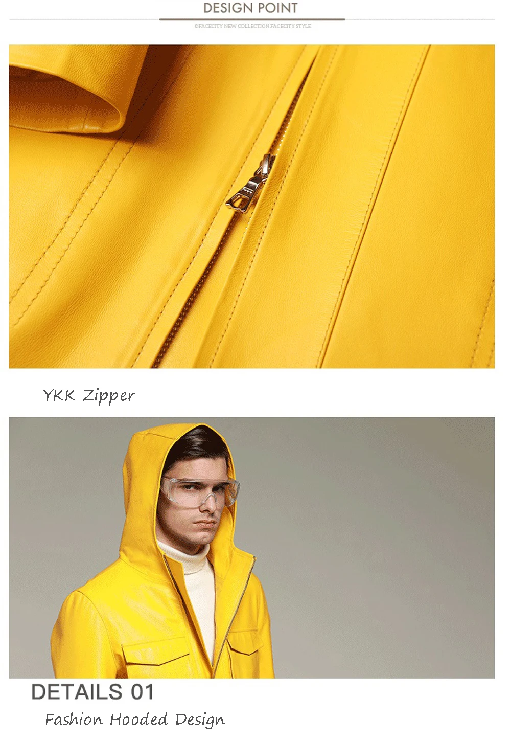 Модная ярко-желтая Длинная кожаная куртка для мужчин весна осень натуральная кожа одежда с капюшоном Овчина кожаная куртка