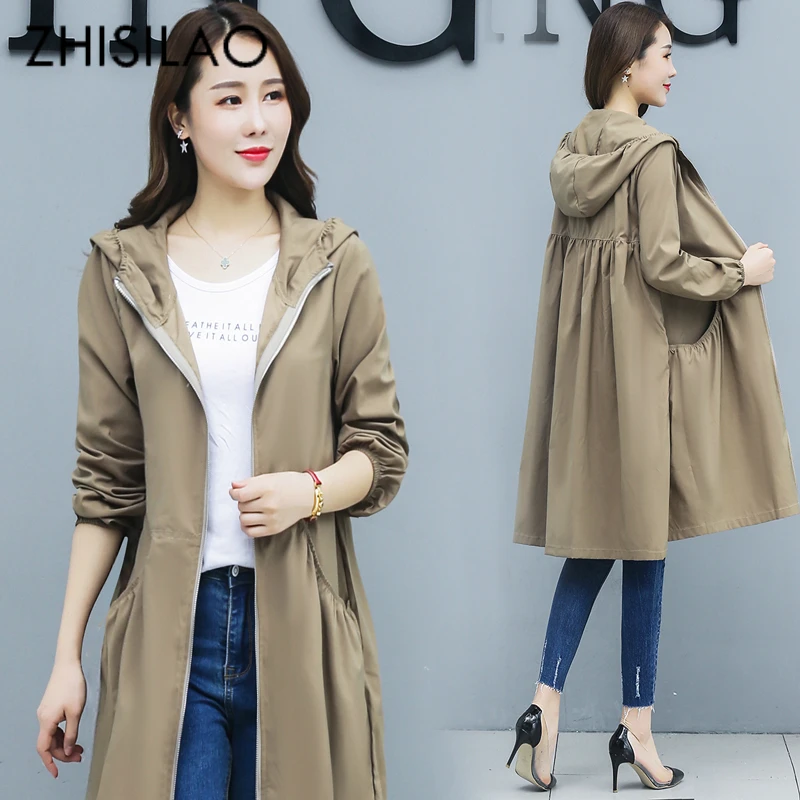 

Trench Coat for Women Solid Long Trench Plus Size Solid Khaki Outerwear Windbreaker Female Long Sleeve Waterproof Black