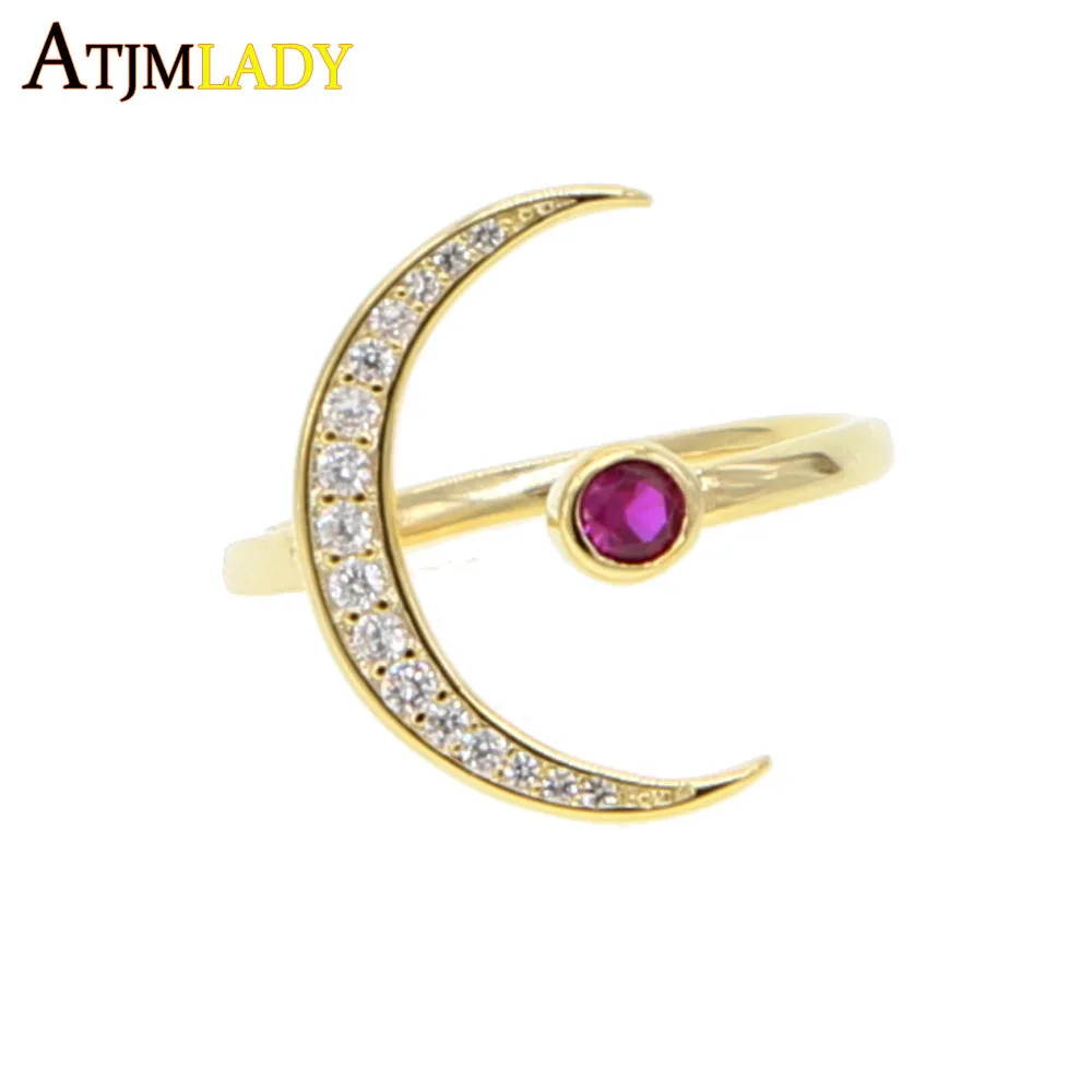 

high quality Adjust ring Crescent Moon & round Red Dazzling CZ Open Finger Ring for Women Wedding Engagement Jewelry Gift