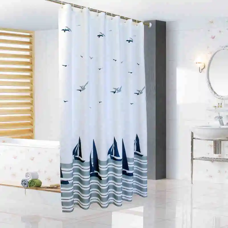 Bathroom Polyester Fabric Print Sailboat Style Shower Curtains Liner
