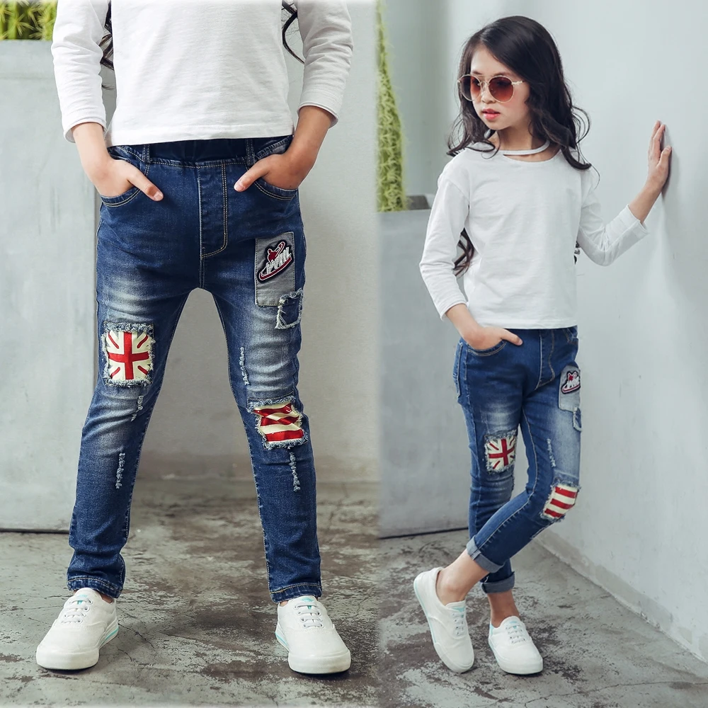Одежда для детей; коллекция года; сезон весна-осень; новые джинсы для девочек; рисовый слово; маленькие прямые брюки; Повседневные детские джинсы