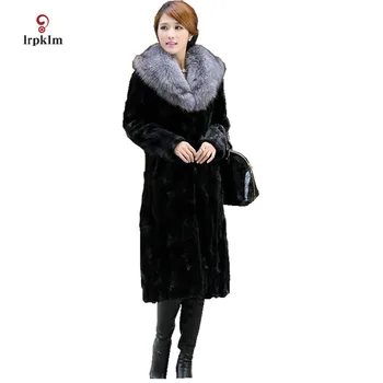 

2017 New Fashion Weman's Winter High Imitation Mink Fur Coat Female Fox Fur Collar Long Jacket Warm Slim Parkas Black PQ054