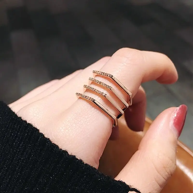 

Shining Irregular Multi-layer Metal Zircon Rings for Women 2019 Fashion Jewelry Ladies Knuckle Ring Open Adjustable Girls Gift
