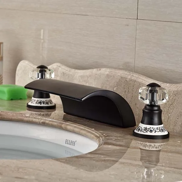Crystal Style Waterfall Bathroom Faucet Ceramic Mixer Tap Hot And Cold Mixer Oil Rubbed Bronze