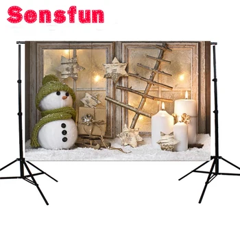 

Candles Window Vinyl Photography Background Christmas Theme Snowman Photographic Backdrops For Studio Photo Props