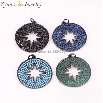 

5PCS Micro Pave CZ Stones Hollow Star Round Charm Necklace Pendant