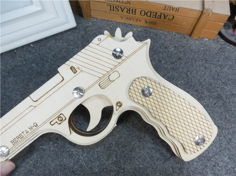 DIY Лазерный режущий 3D пистолет с резиновой лентой модель игра деревянная головоломка Сборка игрушки пистолет пистолеты стрельба Резиновая лента игрушечный снаряд для мальчиков