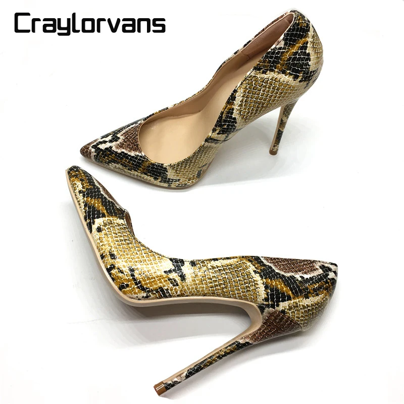 

Craylorvans Top Quality Snake Printed Women Shoes Sexy High Heels 2018 Pointed Toe Party Women Pumps weeding shoes