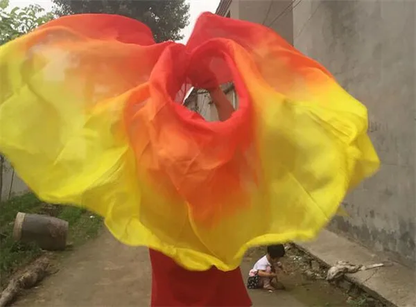 ДЕШЕВАЯ 300 см* 114 см Шелковая вуаль градиент танец живота ручной брошенный шарф шаль Индивидуальный размер цвет 400*114 см в продаже - Цвет: as picture