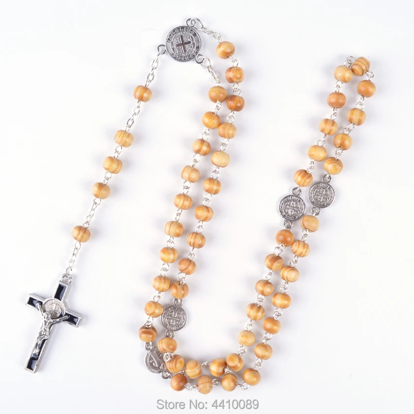 Религиозные деревянные бусы маленького размера, католические четки Святого Бенедикта, ожерелье