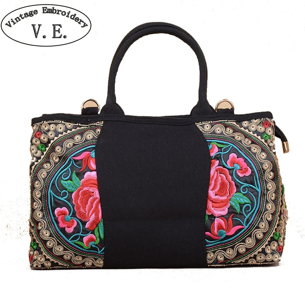 

Vintage embroidery Women Canvas Embroidery Bags Casual Shoulder Bag Female Boho Bolso Ladies Crossbody Travel Shopping Bag