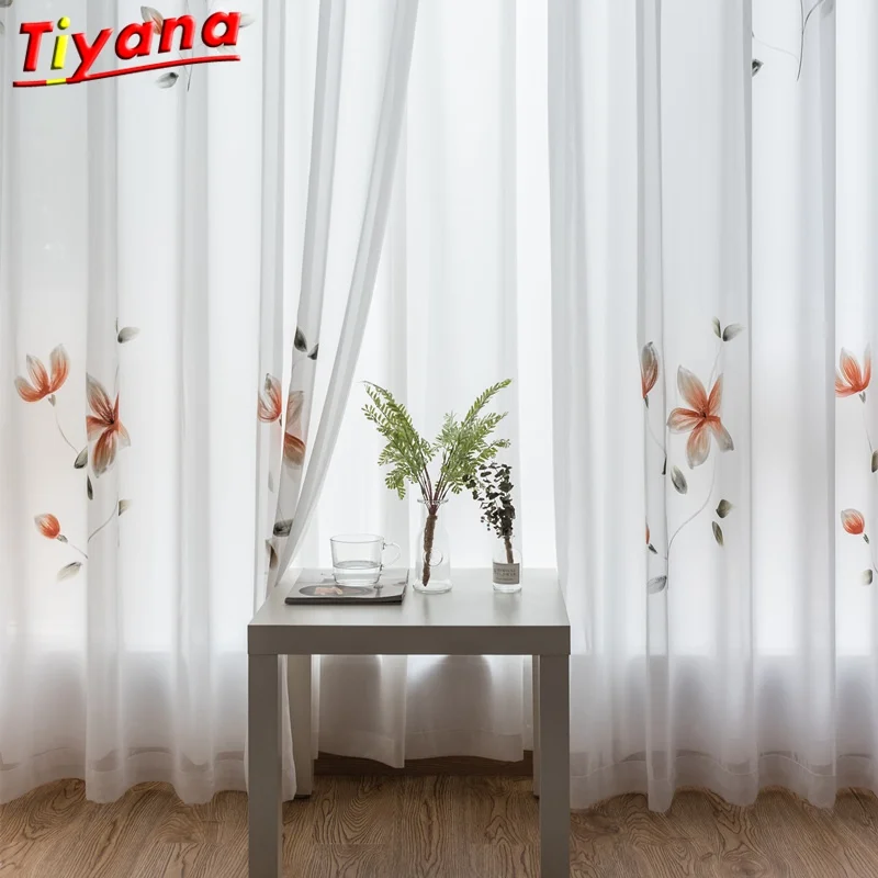 

Chinese Style Luxury Painted Floral Window Treatments Curtain for Living Room Sheer Chiffon Tulle for Bedroom SU057#30