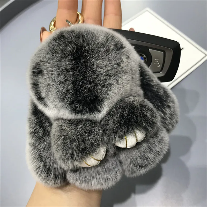 

Women Keychain Real Rex Rabbit Fur Pompom Bunny Toy Trinket Bunny Key Ring Handbag charm Car Key Chain Gift Accessories