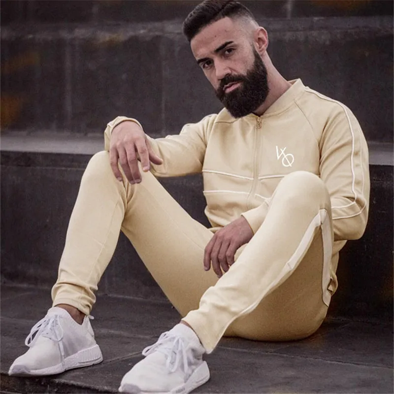 DERMSPE spring Sporting slim fit men Suit chandal hombre mens tracksuit sets Men Sweatshirt Jacket+Pants 2 PC Casual Clothes