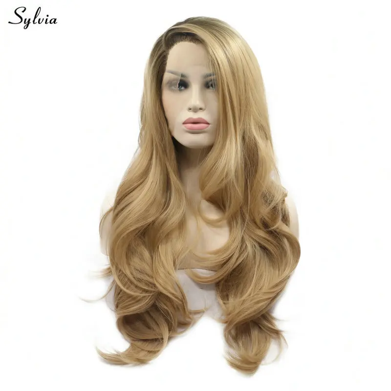 

Sylvia Brown Ombre Blonde Wavy Wig Long Hair Side Parted High Temperature Synthetic Lace Front Wigs for Women Cosplay Drag Queen