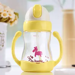 350 мл мультфильм младенческой обучения пить ручка для чашки ремень Детские чашки соломы прыгающий чайник кормления для новорожденных