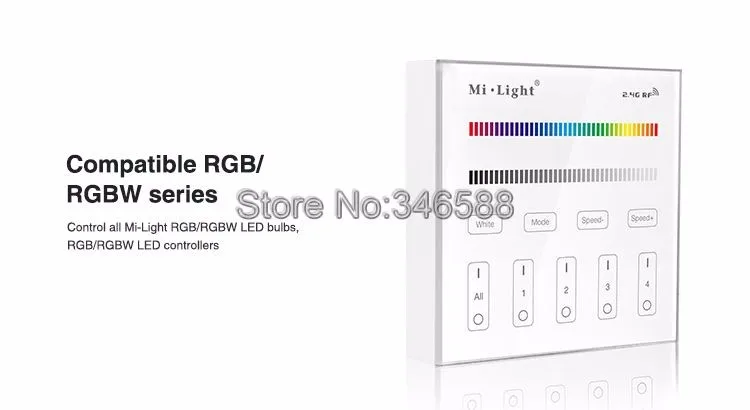 Ми. свет B3 4-зоны RGB/RGBW Smart Touch Панель пульт дистанционного управления powerd на 3 В (2 * AAA Батарея) настенное крепление 2.4 г Беспроводной