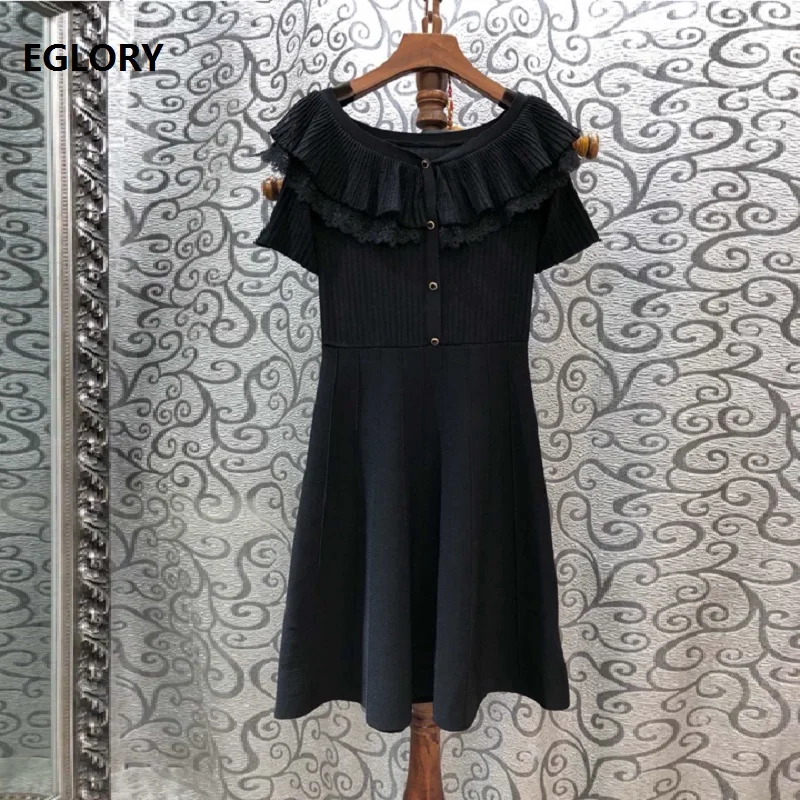 Best Price High Quality Knitted Sweater Dress 2019 Autumn Fashion Ladies Lace Patchwork Beading Button Short Sleeve Black Long Jumper Dress Best Price High Quality Knitted Sweater Dress 2019 Autumn Fashion Ladies Lace Patchwork Beading Button Short Sleeve Black Long Jumper Dress