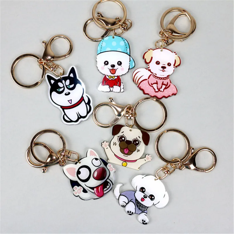 Fashion Jewelry Pet Keychain Photo Cute dog parts glass convex photo keychain acrylic metal chain keychain fashion accessories