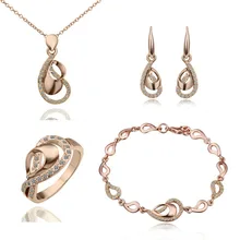 Золотого цвета ожерелье браслет серьги кольцо Модные Австрийские кристаллы комплект ювелирных изделий