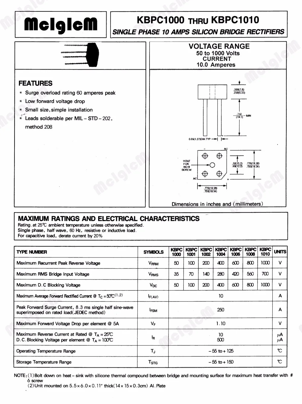 Диодный мост kbpc1010 10 А 1000 В 5 шт.|bridge rectifier|diode bridge rectifierdiode |