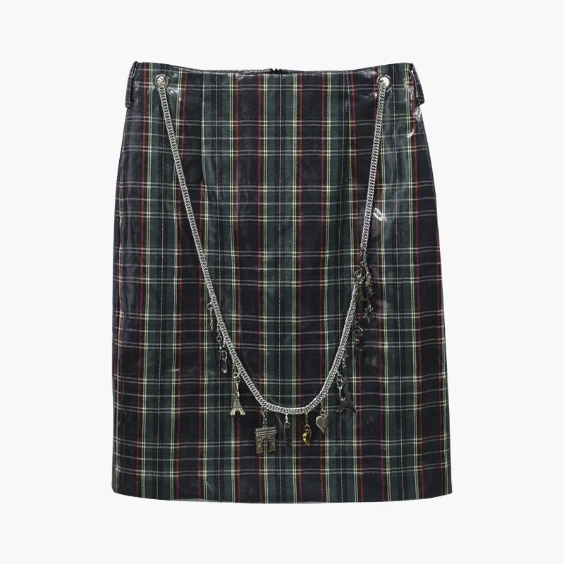 Vrouwen Meisjes Hoge Taille Plaid Rok Casul EEN Lijn Mini Rok Vrouwelijke Shining Ketting Riem Vintage Rok Britse stijl Faldas saia Vrouwen Meisjes Hoge Taille Plaid Rok Casul EEN Lijn Mini Rok Vrouwelijke Shining Ketting Riem Vintage Rok Britse stijl Faldas saia