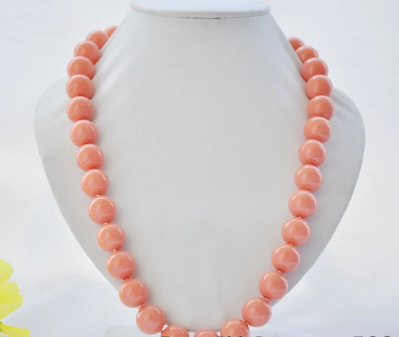 

FREE SHIPPING ****** z6978 16mm coral-pink round SOUTH SEA SHELL PEARL NECKLACE