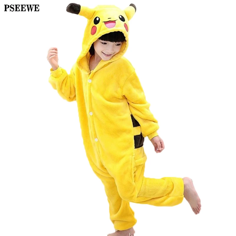 2017 winter New Flannel pyjama baby girl pyjama set Pikachu Stitch cosplay Hooded christmas pijama infantil