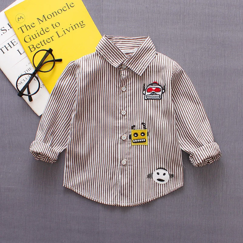 

Funfeliz Boys Striped Shirt Cartoon Full Sleeve Shirts for Girls Spring Autumn Kids Clothes Toddler Girl Boy Top Clothing 1-5 Y