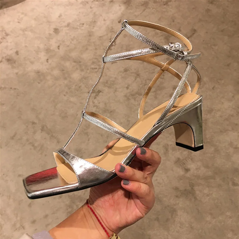 Gladiator Women High Heels Sandals Summer Square Toe Heels Gold Silver Heeled Platform Shoes Ladies Sexy Party Wedding Shoes L20 (11)