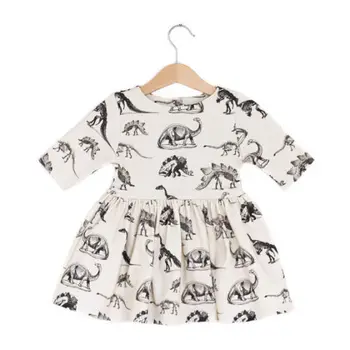 

unicorn Kids Baby Girl dress Animal Half Sleeve Dinosaur Dress Outfits Beige a-lined dress